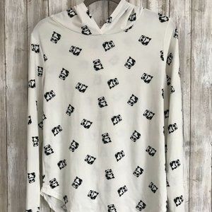 ALLYSSE White Black Long Sleeve PANDA Hooded Shirt